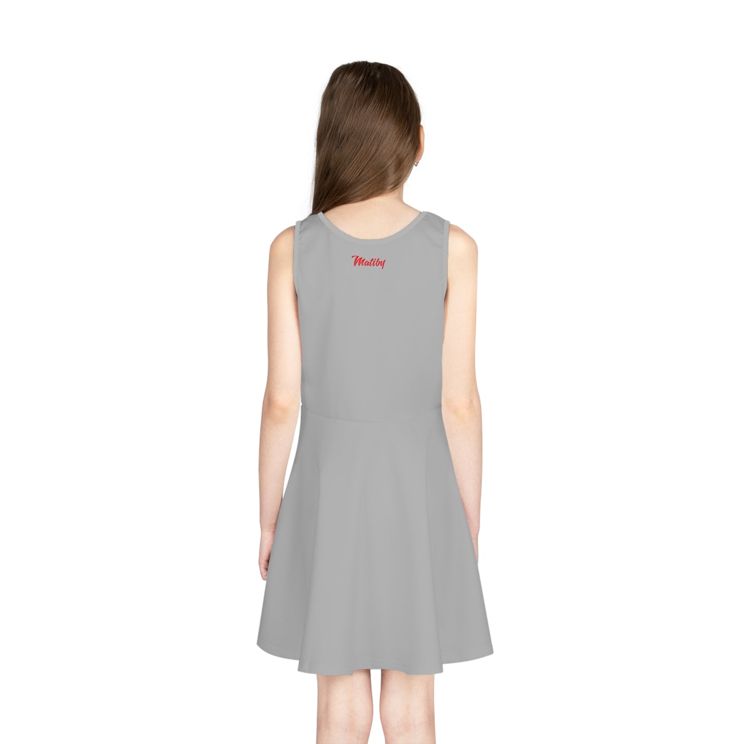 Girls' Light Grey Sleeveless Sundress (AOP)