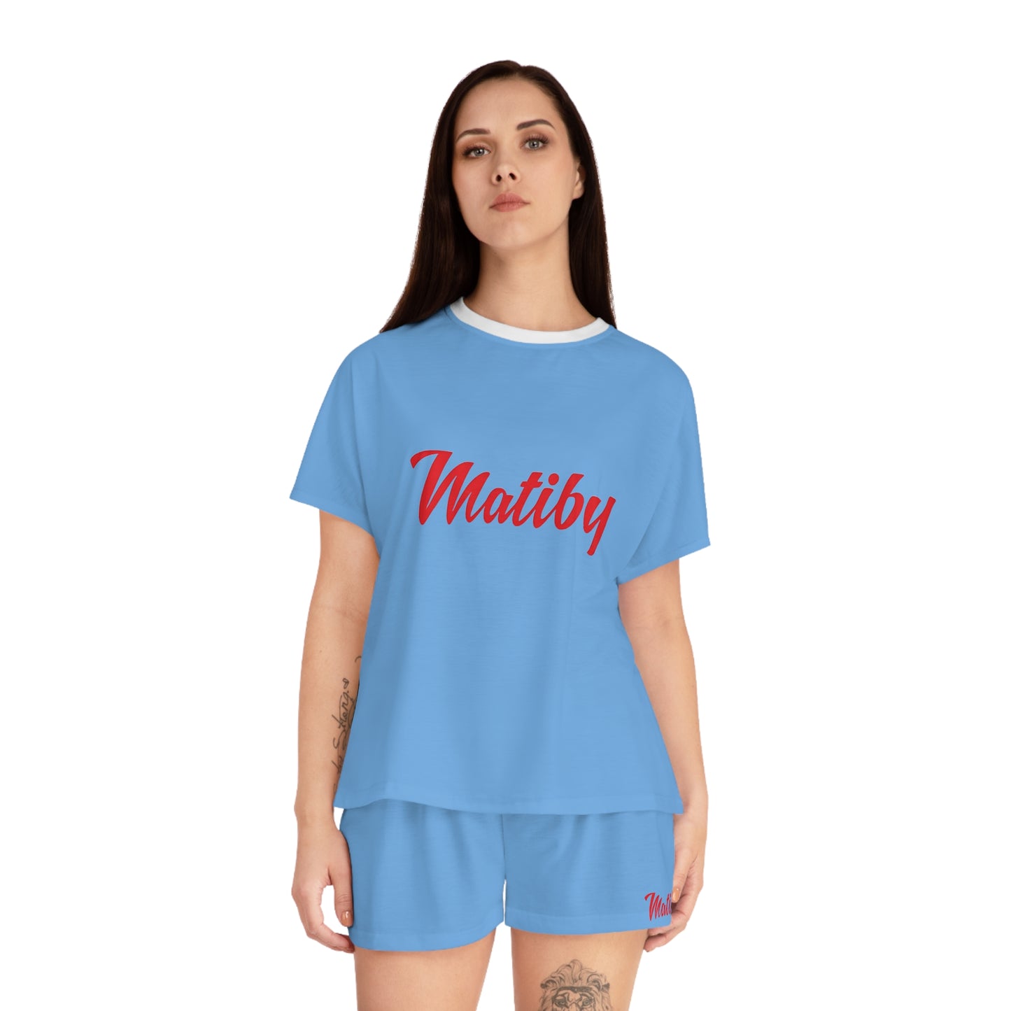 Matiby Women's Light Blue Short Pajama Set (AOP)