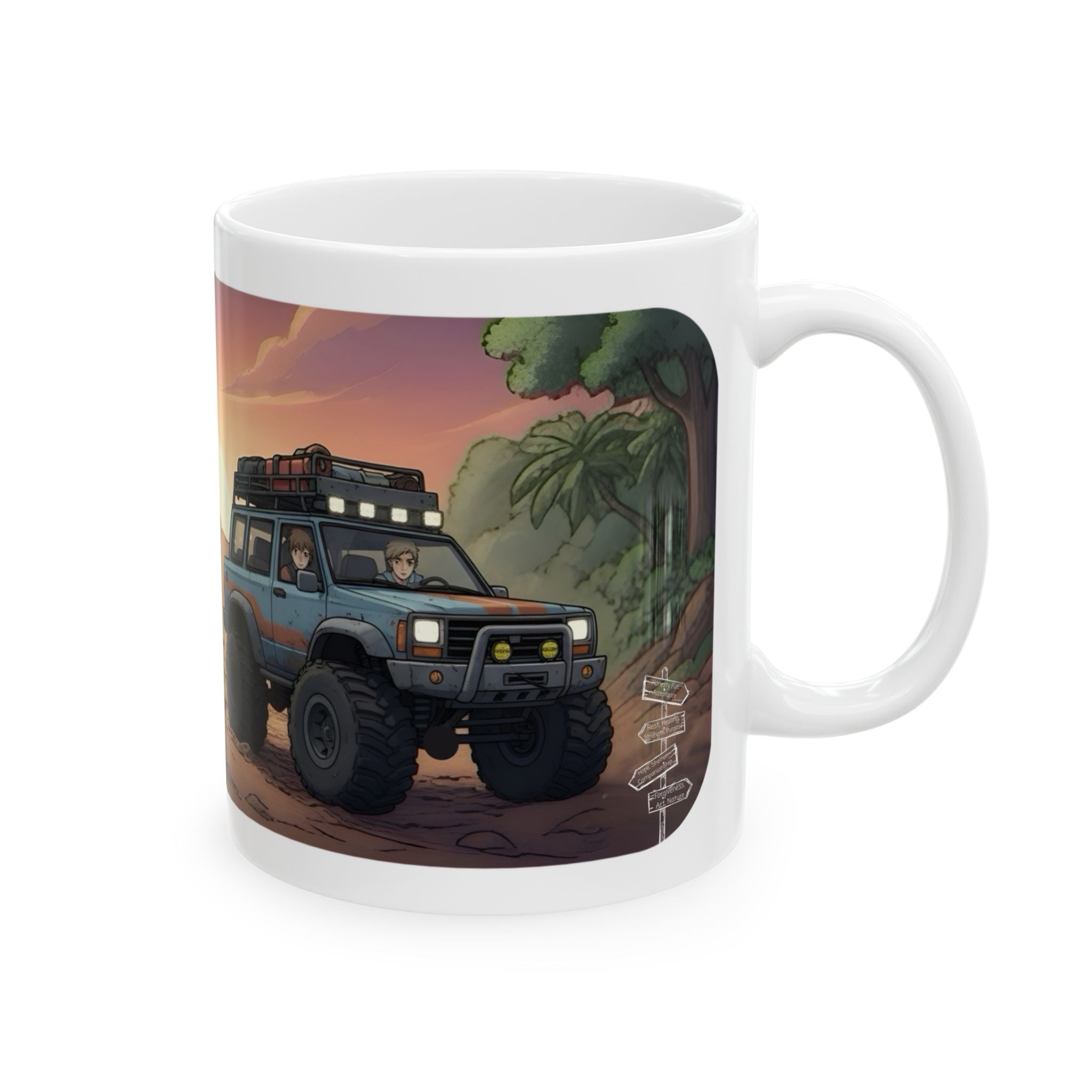 Adventure 4x4 Trucks #49, Gals, Guys, Mud, & Beefy Rides White Ceramic Mug — Find Your Path To The Essentials Cup (11oz & 15oz)