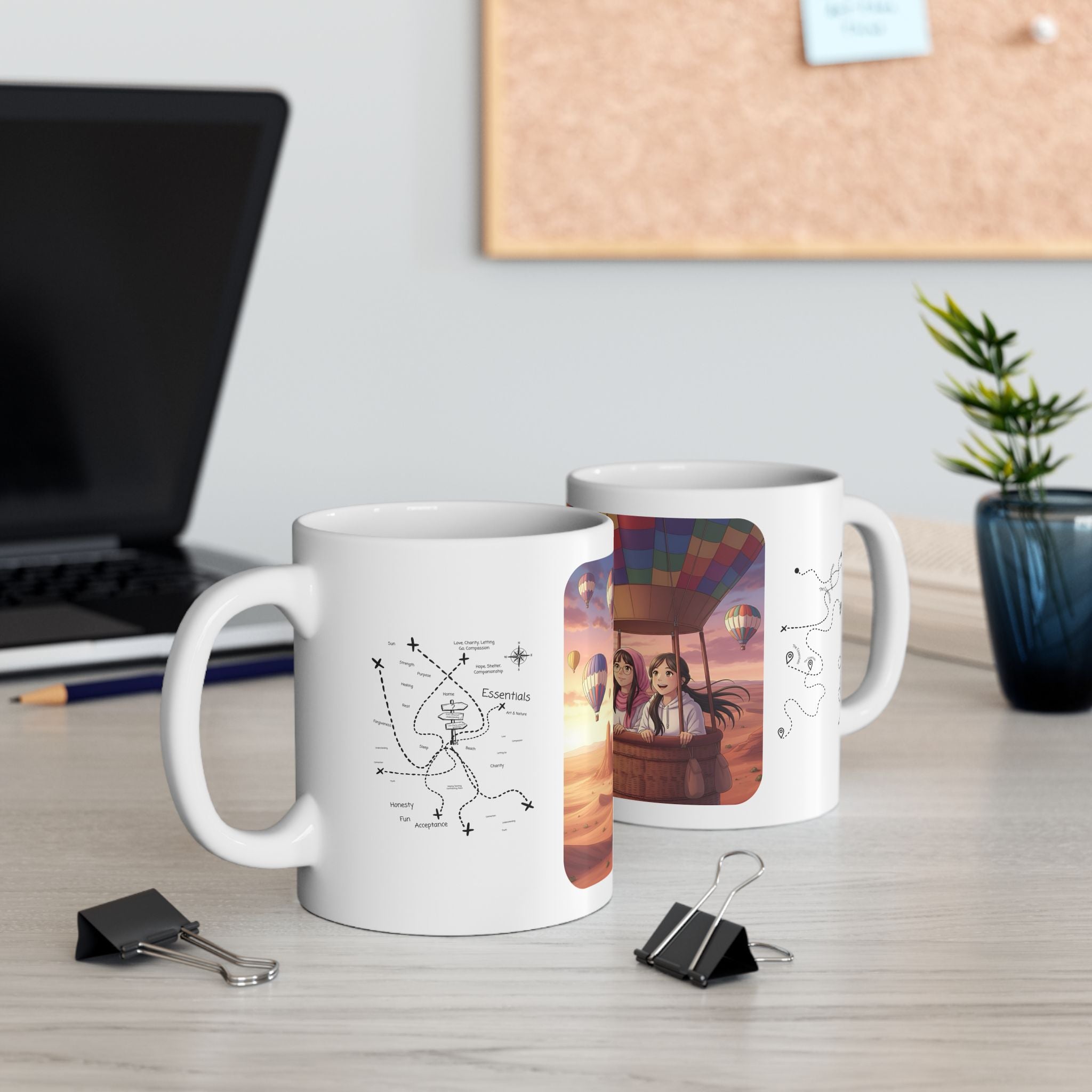 Best Friends Soaring in Hot Air Balloons White Ceramic Mug — True Wealth, Adventure, & Creativity Cup (11oz/15oz)