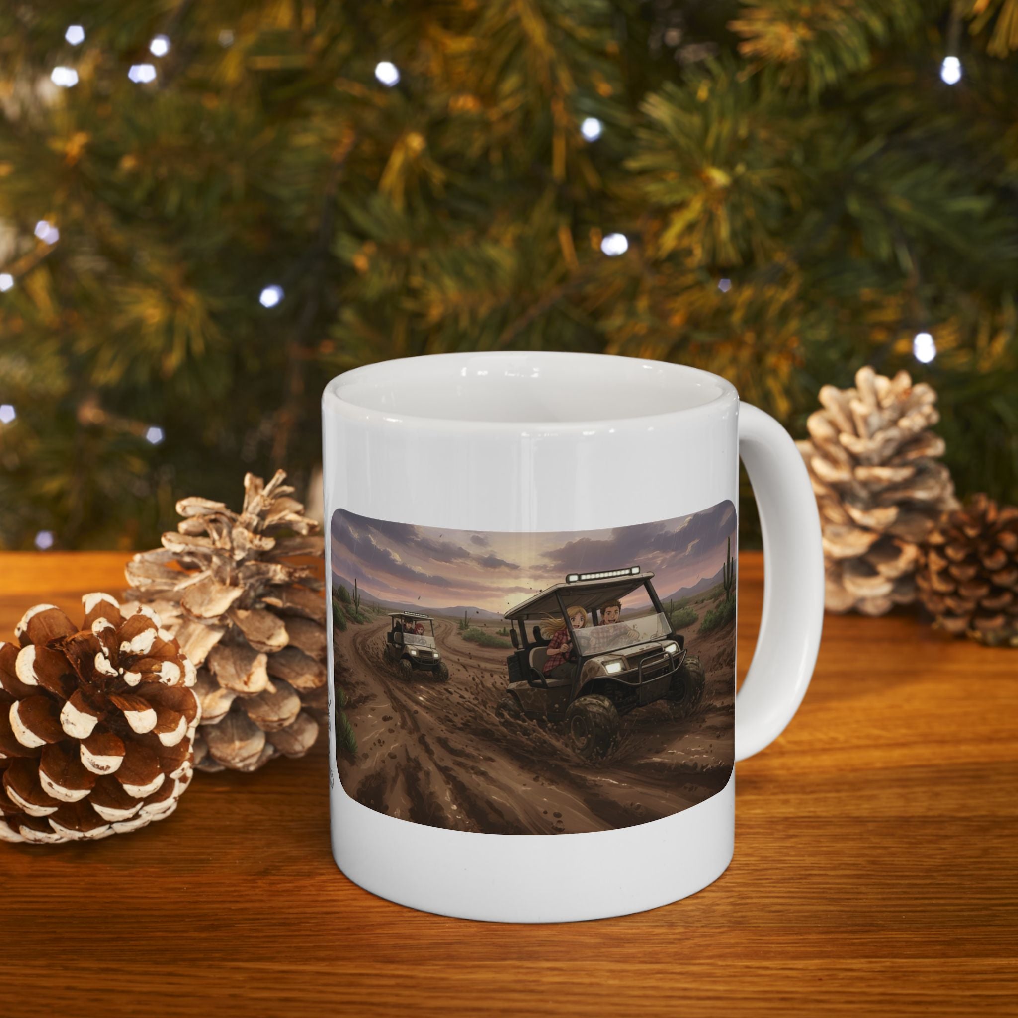 Anime Golf Cart Mud Racing Adventures #3 White Ceramic Mug — Find Your Path To The Essentials Cup (11oz & 15oz)