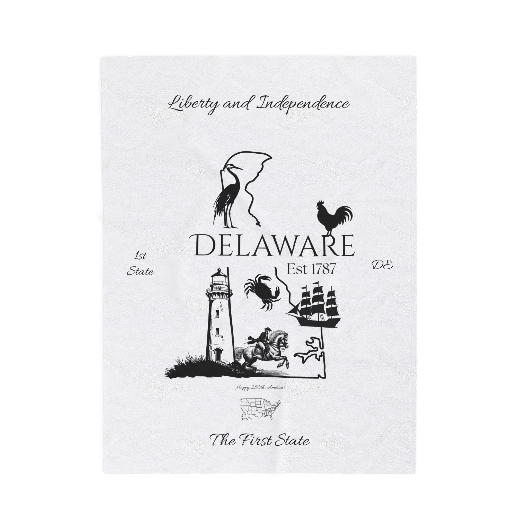 Delaware Plush Blanket with Personalized States of USA for America's 250th Birthday, DE Custom State Images, US Travel Gift, Patriotic