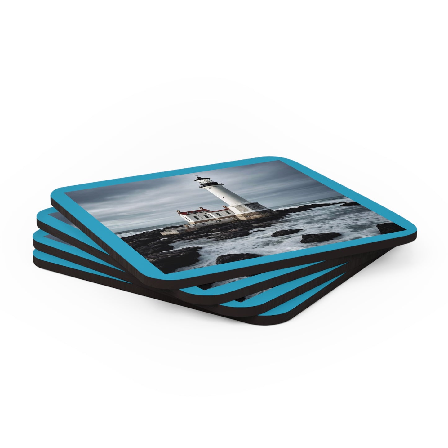 Matiby Lighthouse Turquoise Corkwood Coaster Set