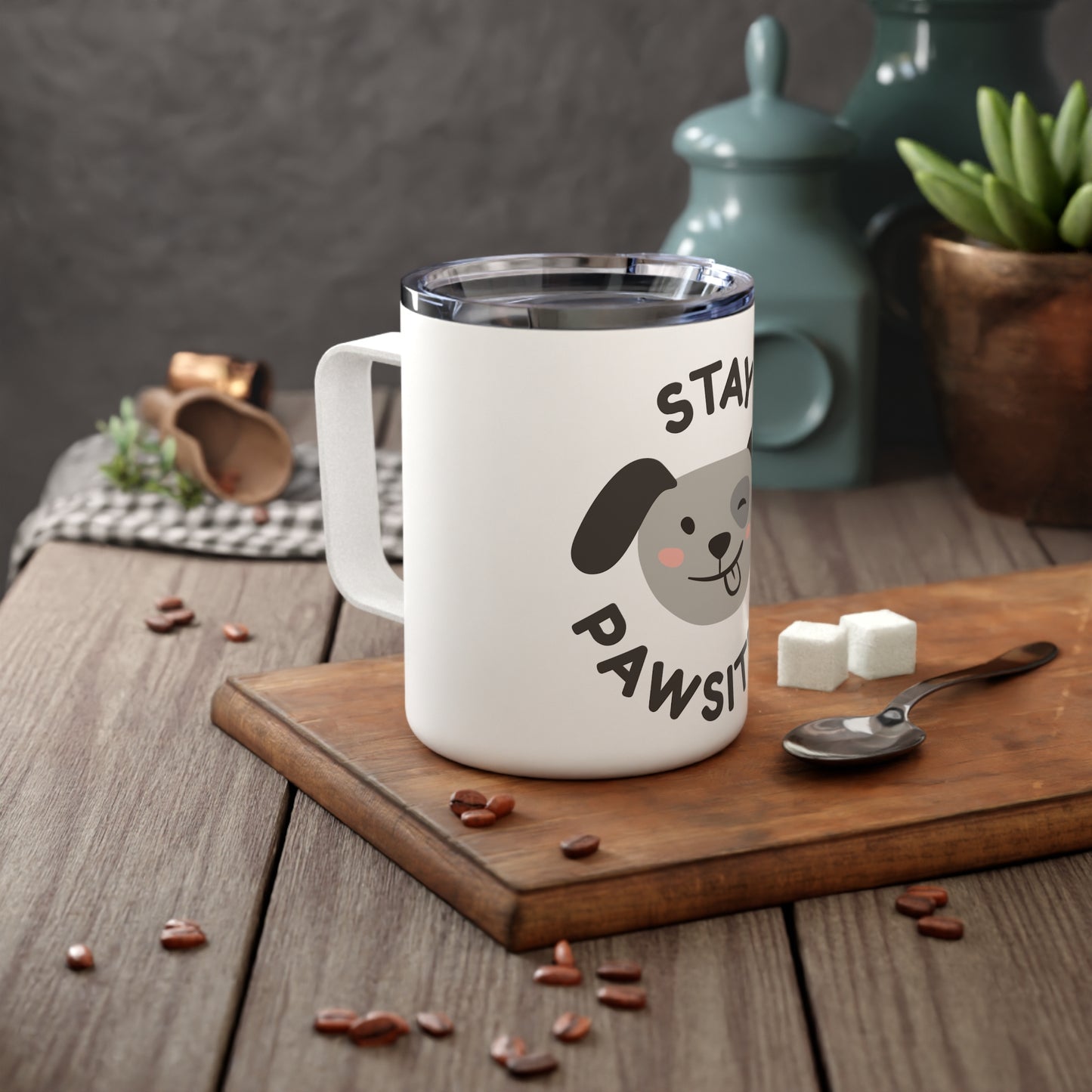 Stay Pawsitive Insulated Mug, 10oz White