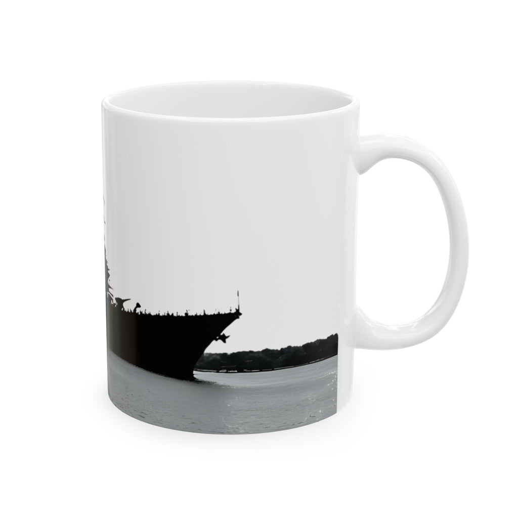 Resolute Silhouette Of A Mighty Warship Mug (11oz & 15oz), Navy Memorabilia White Ceramic Cup