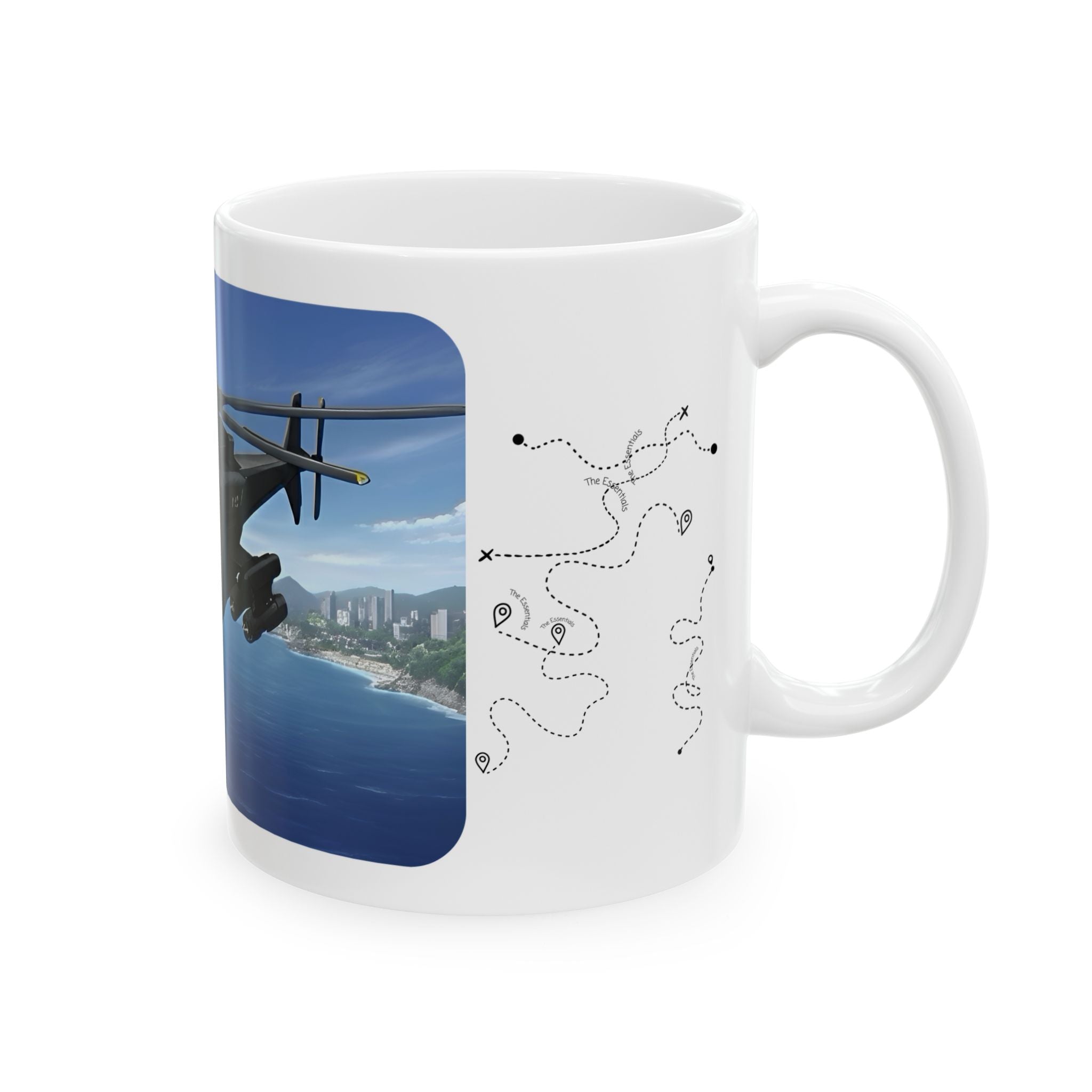 Touring Heli Over Glam City Coast White Ceramic Mug – Friends, Family & Imaginative Adventures, Celebrating Companionship, Creativity & Life’s Little Wonders Cup (11oz/15oz)