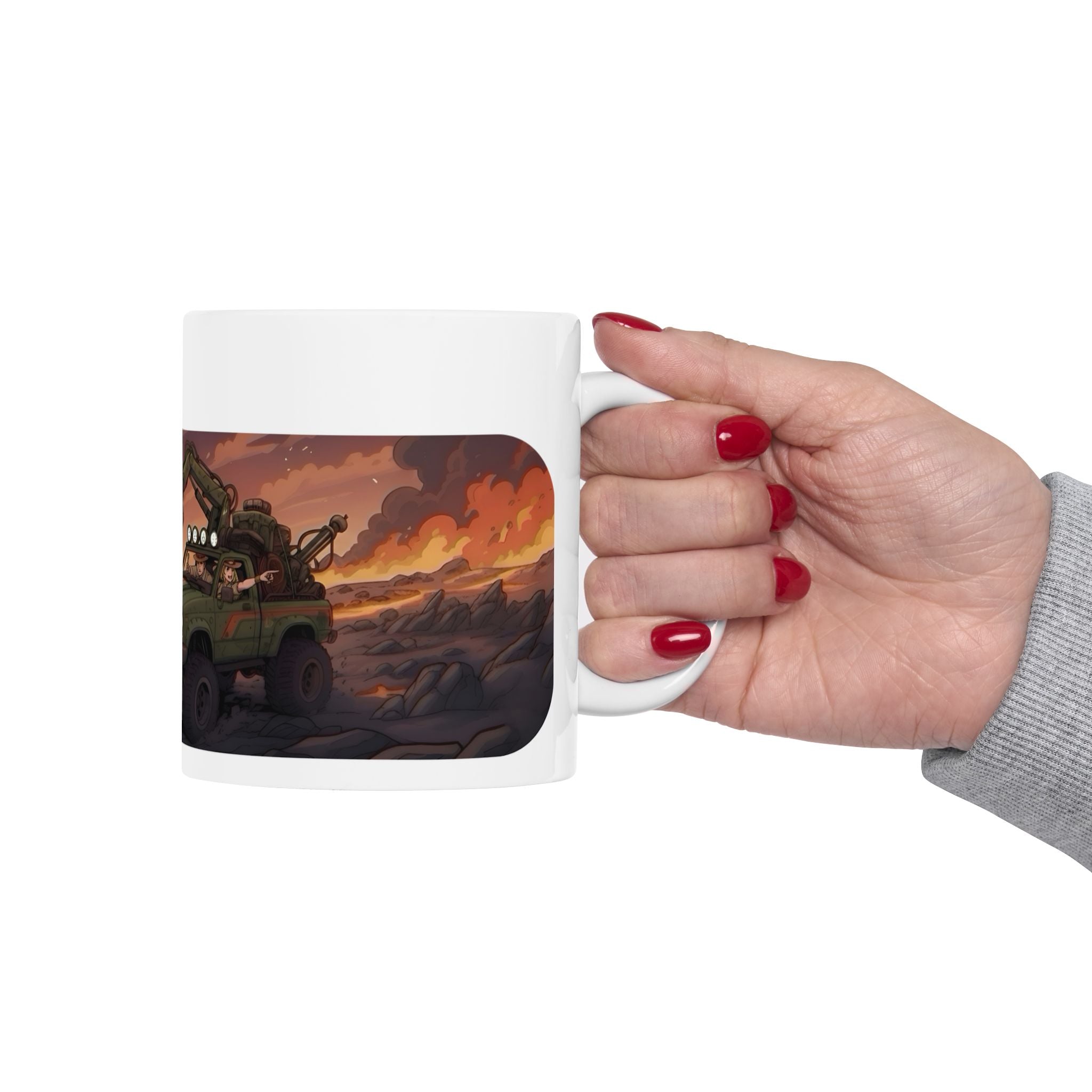 Adventure 4x4 Trucks #19, Geology Lava Volcanologists On The Go White Ceramic Mug — Find Your Path To The Essentials Cup (11oz & 15oz)