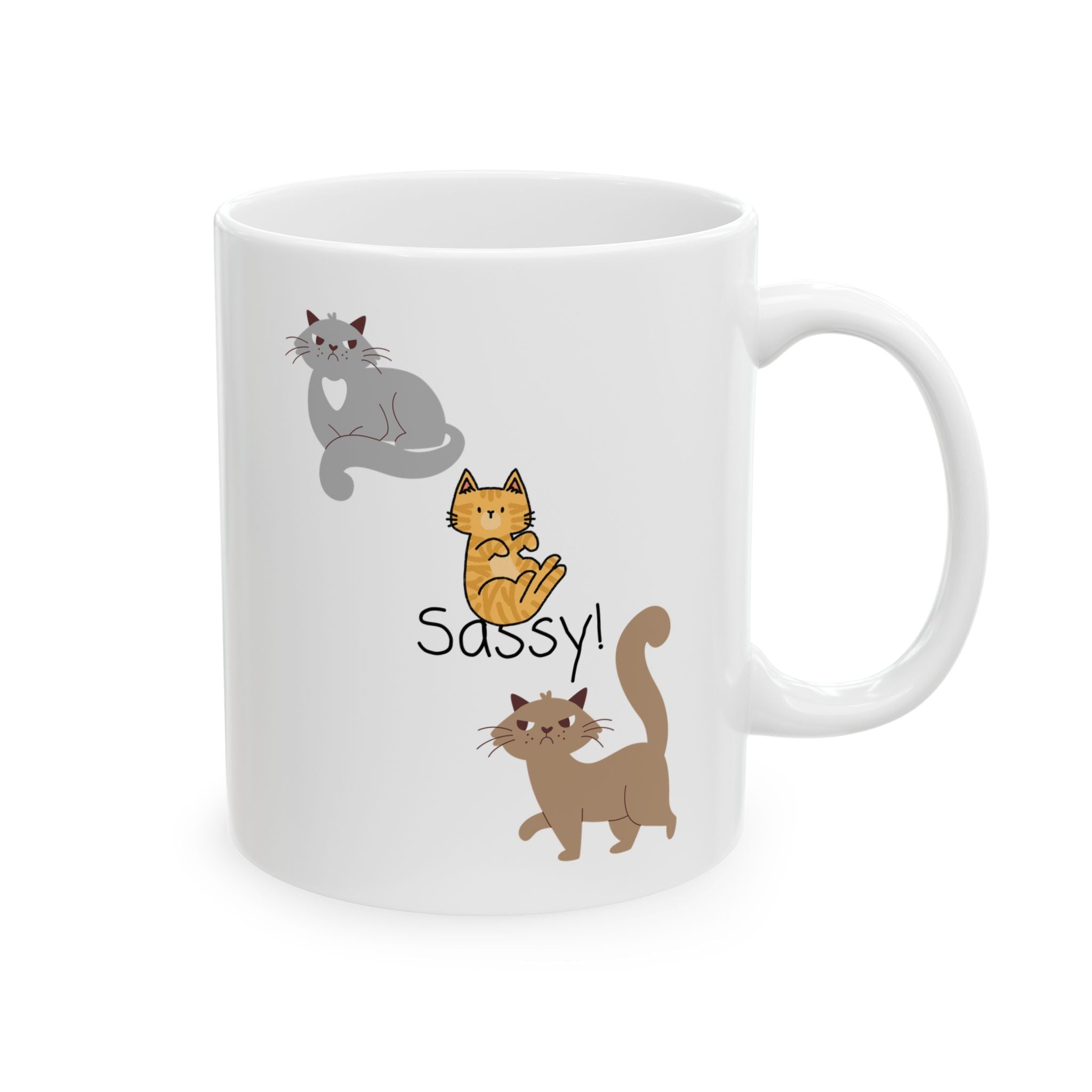 Sassy Cats White Ceramic Mug — Cute Felines Tea Cup (11oz, 15oz)