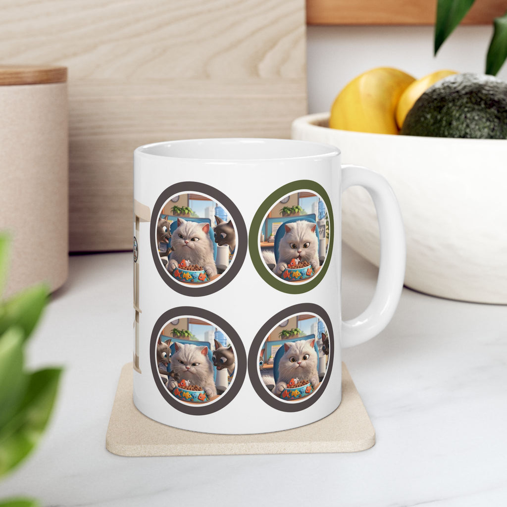 Realatable Cat Tower Collage White Ceramic Mug — Don't Bother Me Cute Personified Cup (11oz, 15oz)
