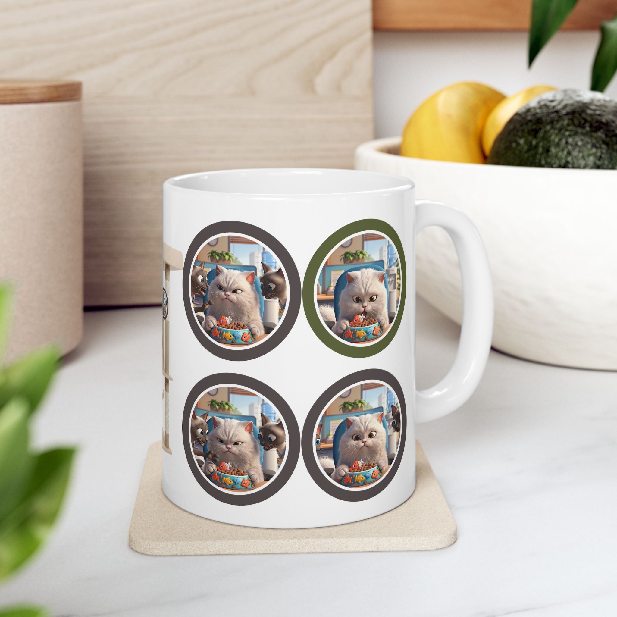 Realatable Cat Tower Collage White Ceramic Mug — Don't Bother Me Cute Personified Cup (11oz, 15oz)