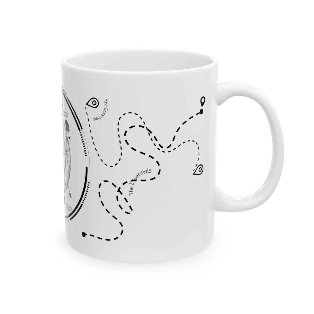 The Essentials Adventure Map #3 White Ceramic Mug — Nautical Compass Life & Treasure Trail Cup (11oz/15oz)