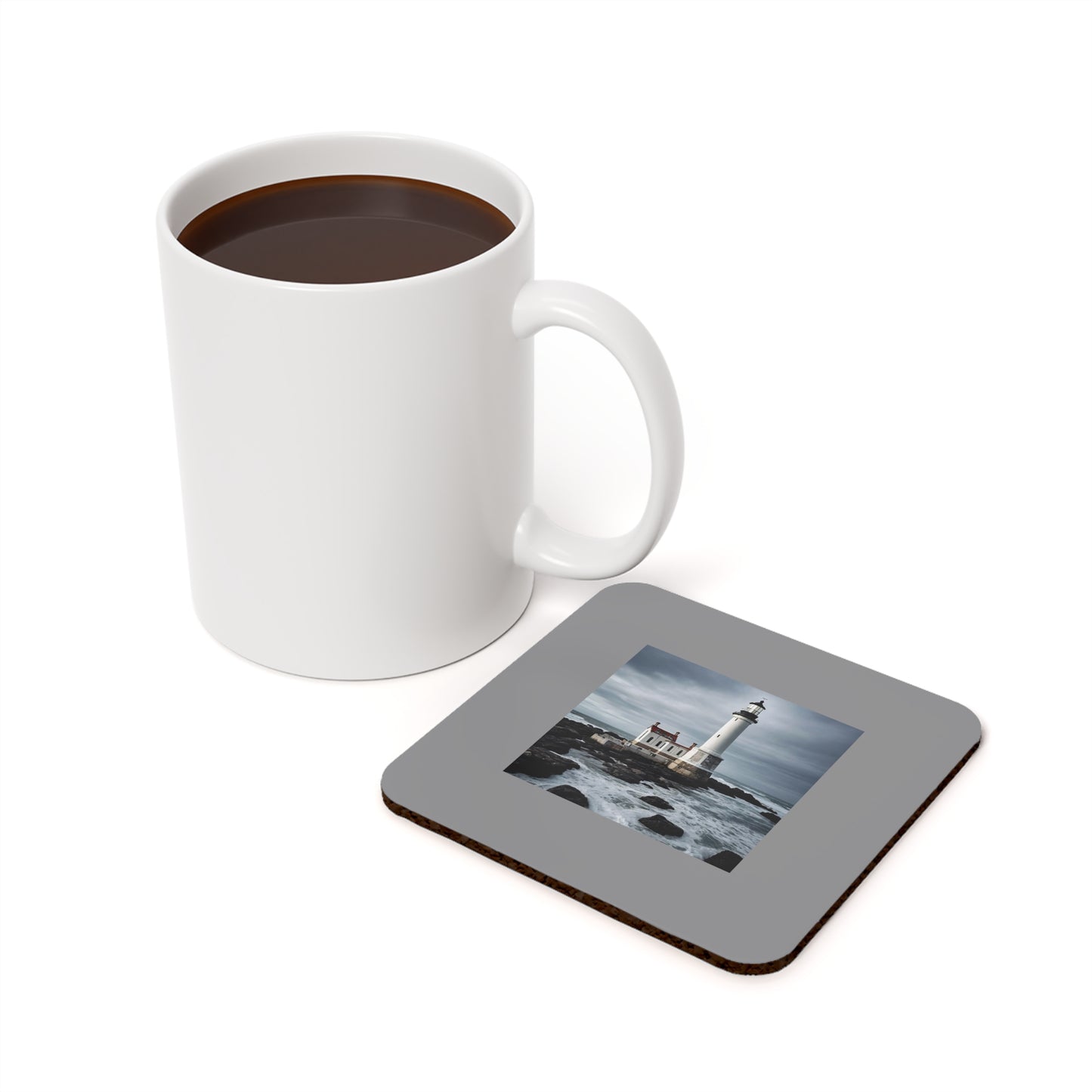 Matiby Lighthouse Grey Cork Back Coaster