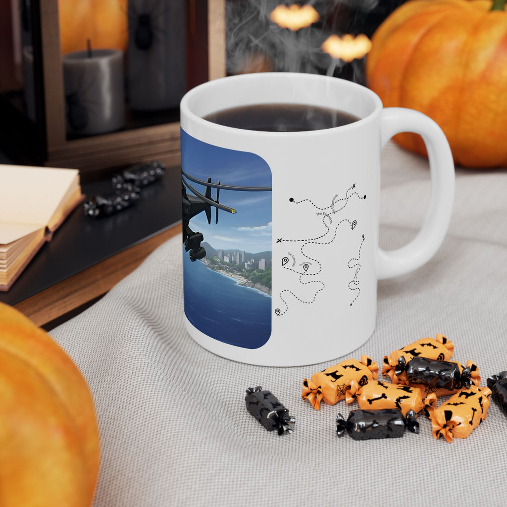 Touring Heli Over Glam City Coast White Ceramic Mug – Friends, Family & Imaginative Adventures, Celebrating Companionship, Creativity & Life’s Little Wonders Cup (11oz/15oz)
