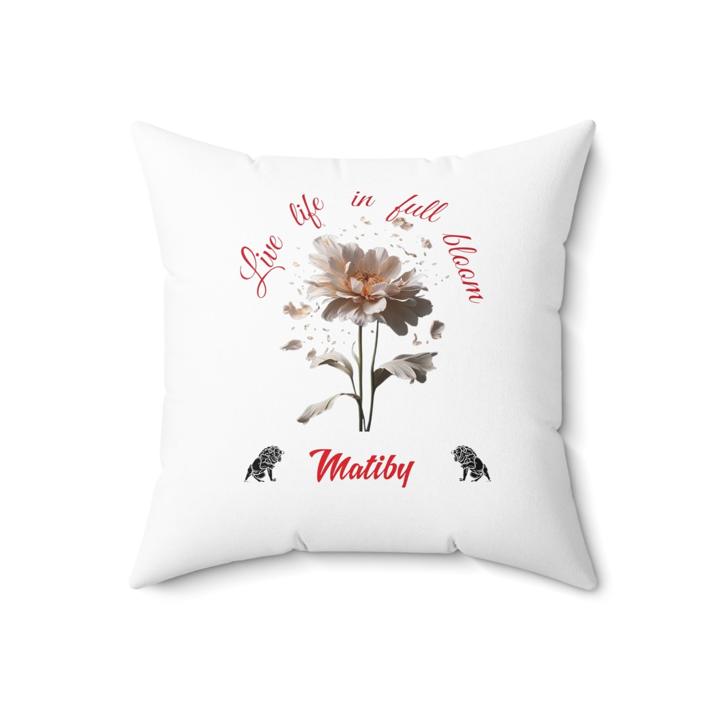 White Matiby Flower Spun Polyester Square Pillow