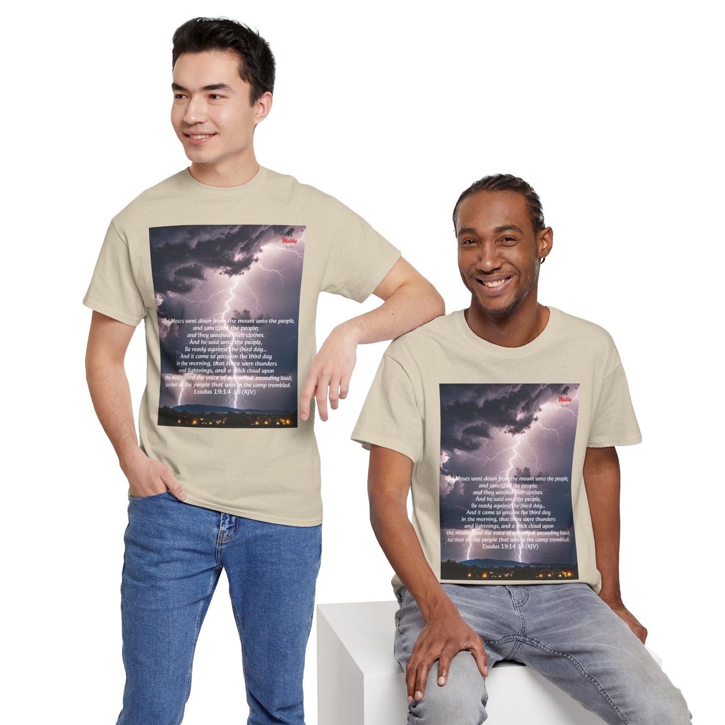 Lightning Style People Tremble Unisex Heavy Cotton Tee, Dual Side, W Font