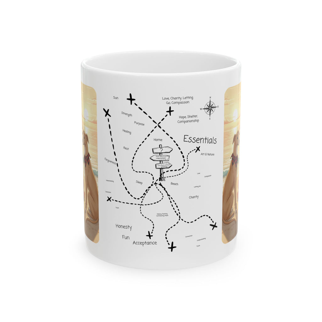 Dreamy Whippet Greyhound Dog & Orange Cat Tropical Seascape White Ceramic Mug, Cozy Owner and Pet Mom on Beach Cup (11oz, 15oz)
