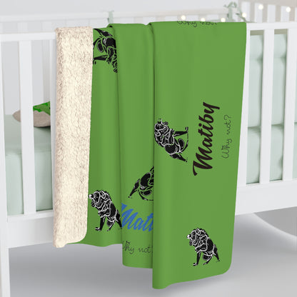 Matiby Lion Green Sherpa Fleece Blanket