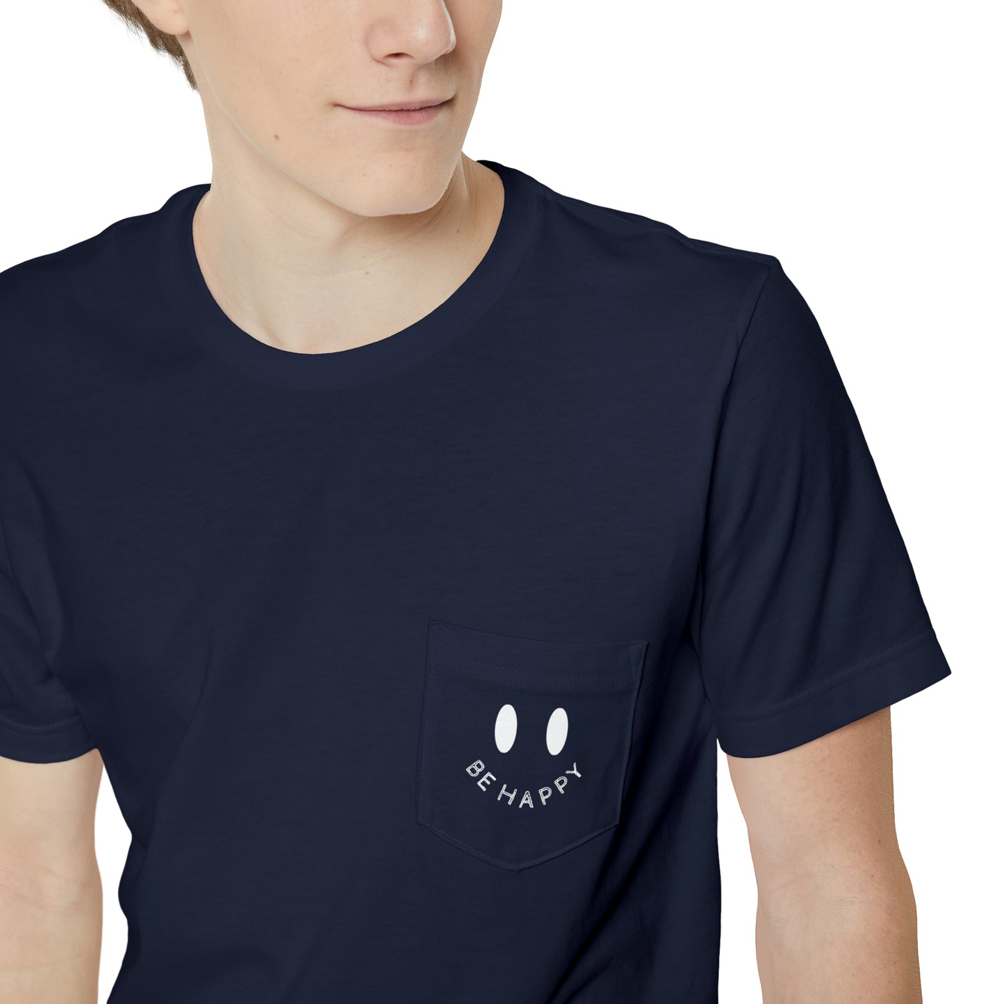 "Be Happy" Smiley Face Unisex Pocket T-shirt