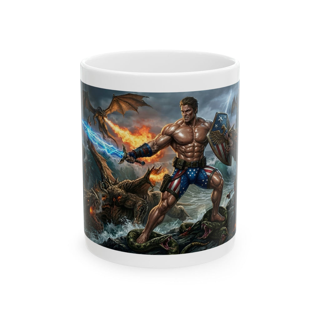 The Sentinel of Sovereignty White Ceramic Mug — USA Unapologetic Patriotism Tea Cup