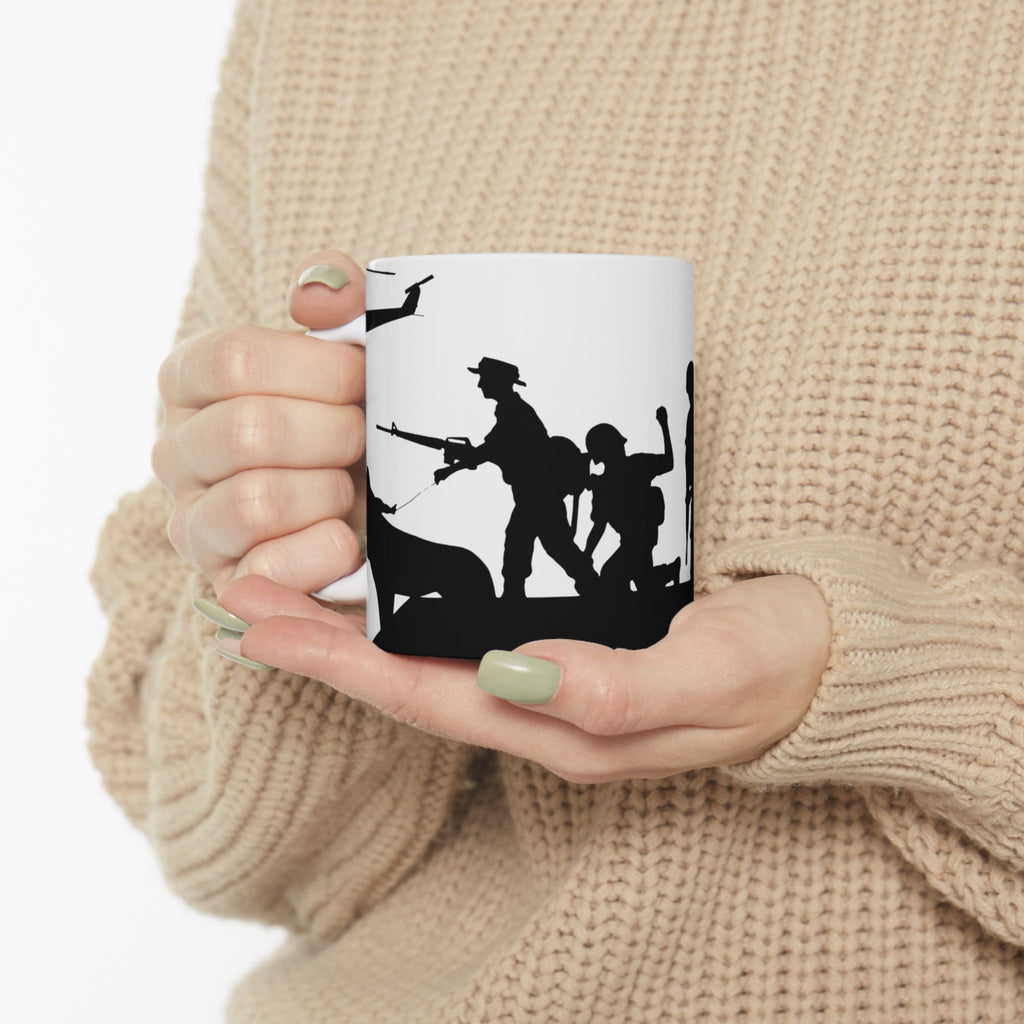 Patriotic Camaraderie Military Silhouette White Ceramic Mug – Teamwork Duty Quiet Strength Cup (11oz, 15oz)