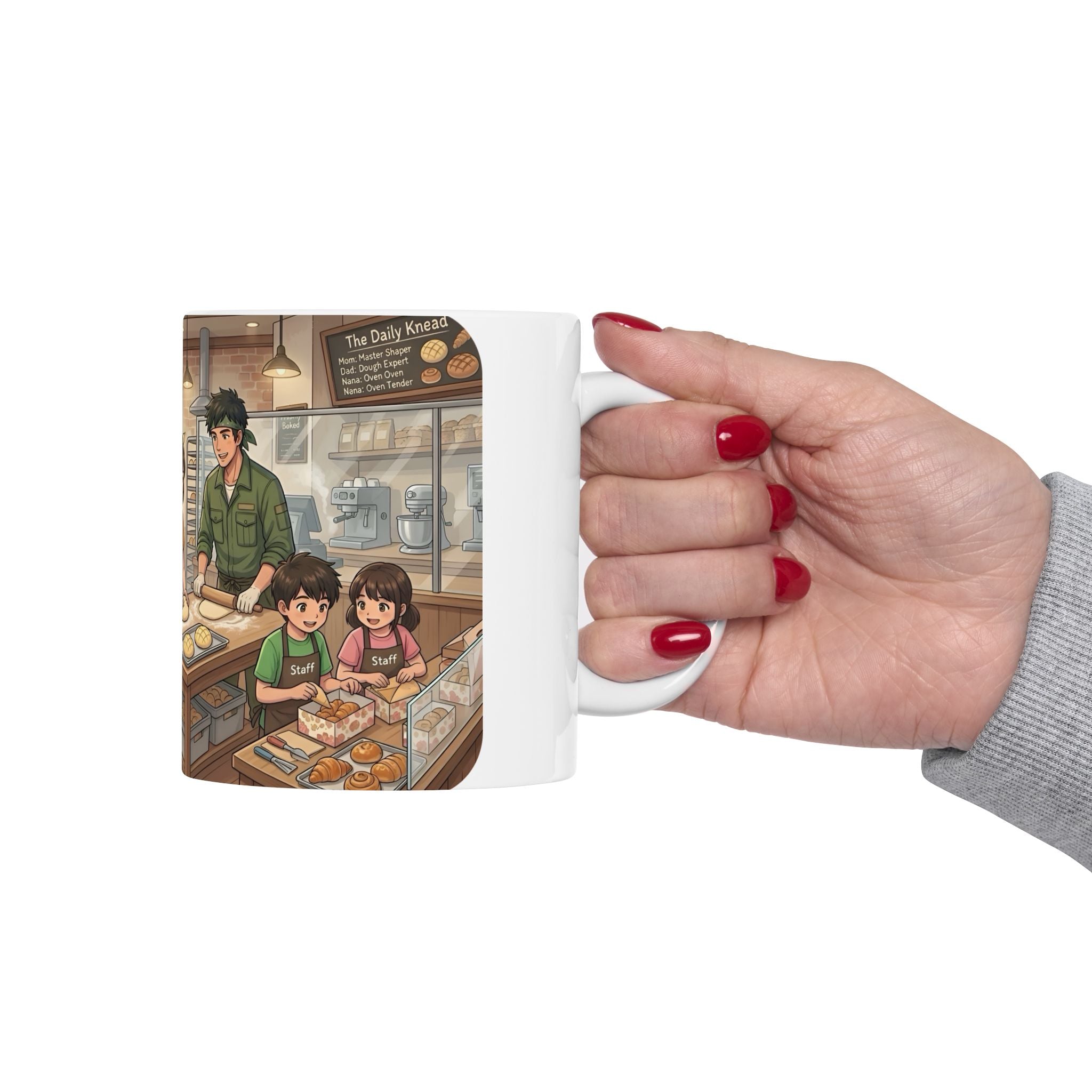 Cozy Family Bakery White Ceramic Mug — Inspirational Multigenerational Baking Cup (11oz & 15oz)