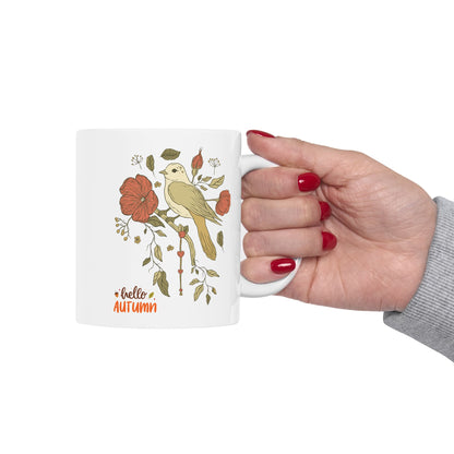 Journeys Hello Autumn Seasons of Change Ceramic Mugs, Gifts for Pet Lovers, Mugs for Bird Lovers, Cute Seasonal Mugs, Mug for All Occasions, Thanksgiving Mug