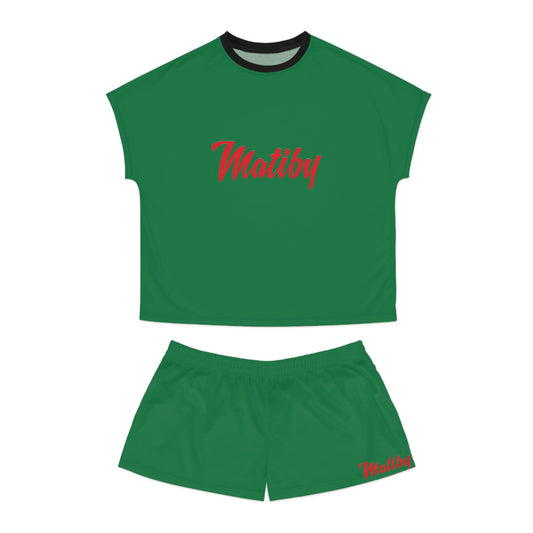 Matiby Women's Dark Green Short Pajama Set (AOP)