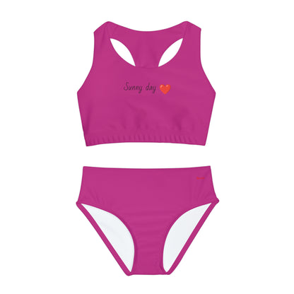 Girl's "Sunny Day" Pink Two Piece Swimsuit (AOP)