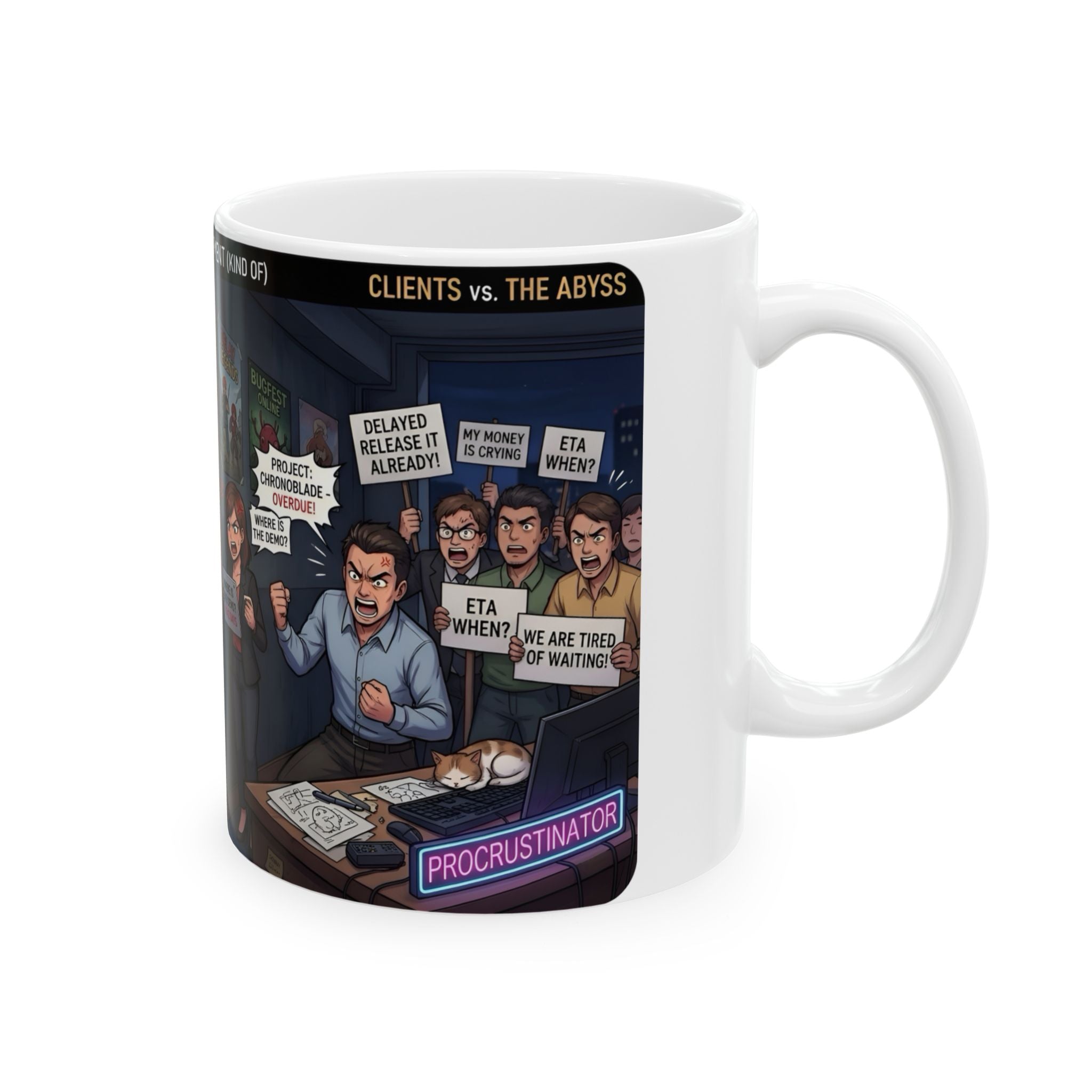 Indie Game Developer Life White Ceramic Mug — Funny Gaming Studio Office Cup, 11oz & 15oz