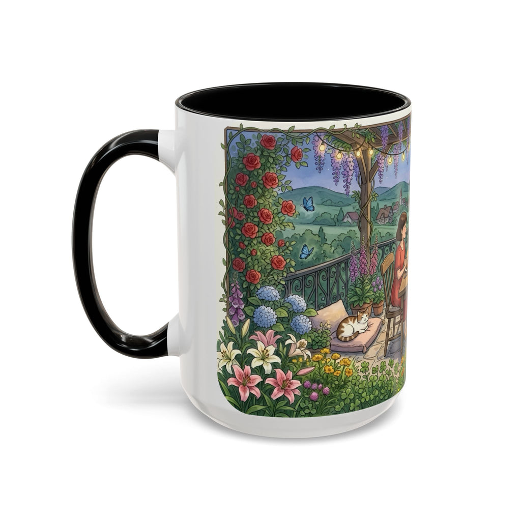 Cozy Romantic Garden Dinner Ceramic Mug — Couples Outdoor Bistro Cup (11 oz, 15 oz)