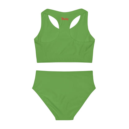 Girl's "Sunny Day" Light Green Two Piece Swimsuit (AOP)