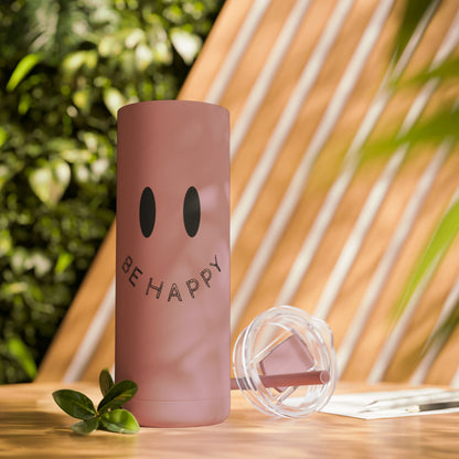 "Be Happy" Smiley Face Maars Maker Skinny Matte Tumbler, 20oz