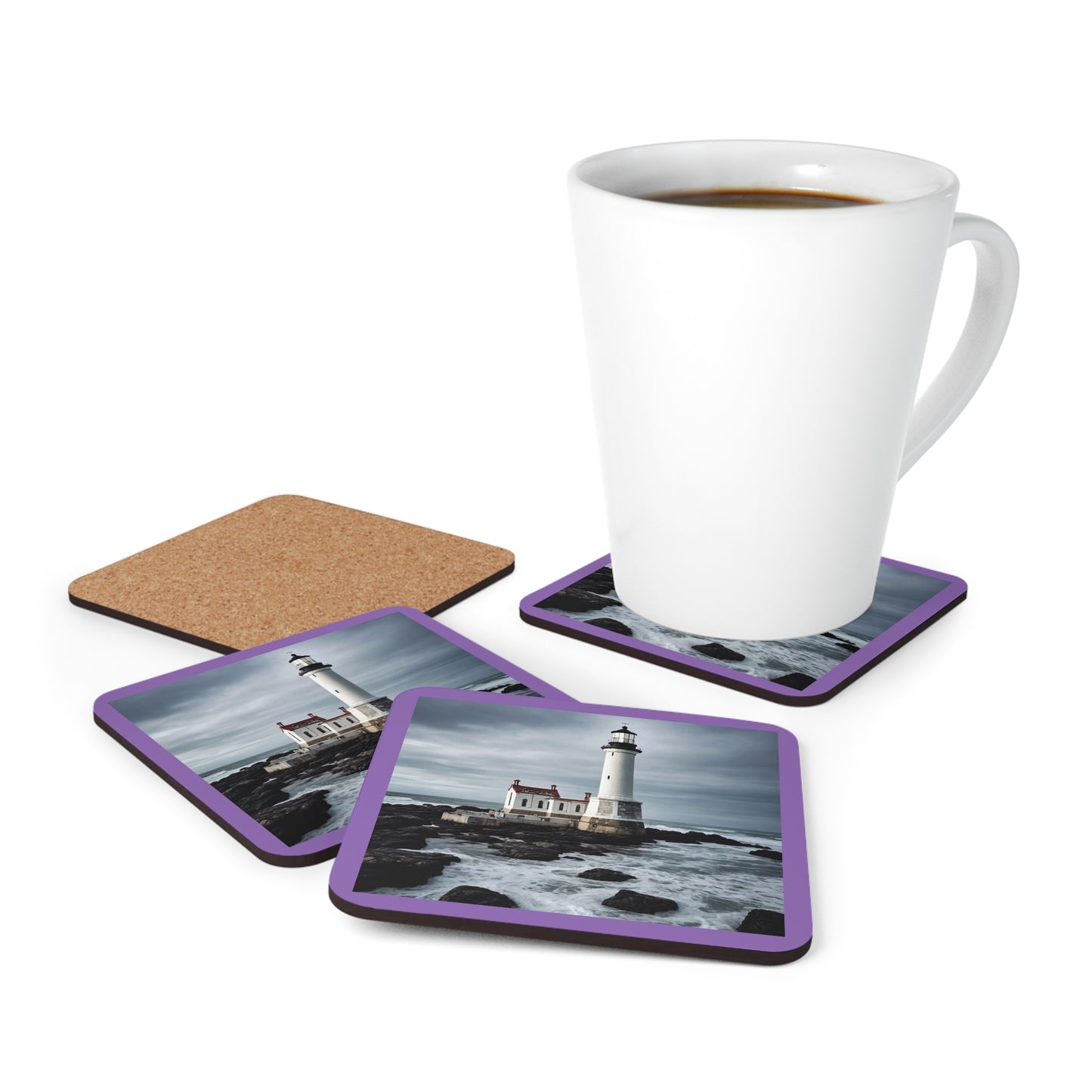 Matiby Lighthouse Purple Corkwood Coaster Set