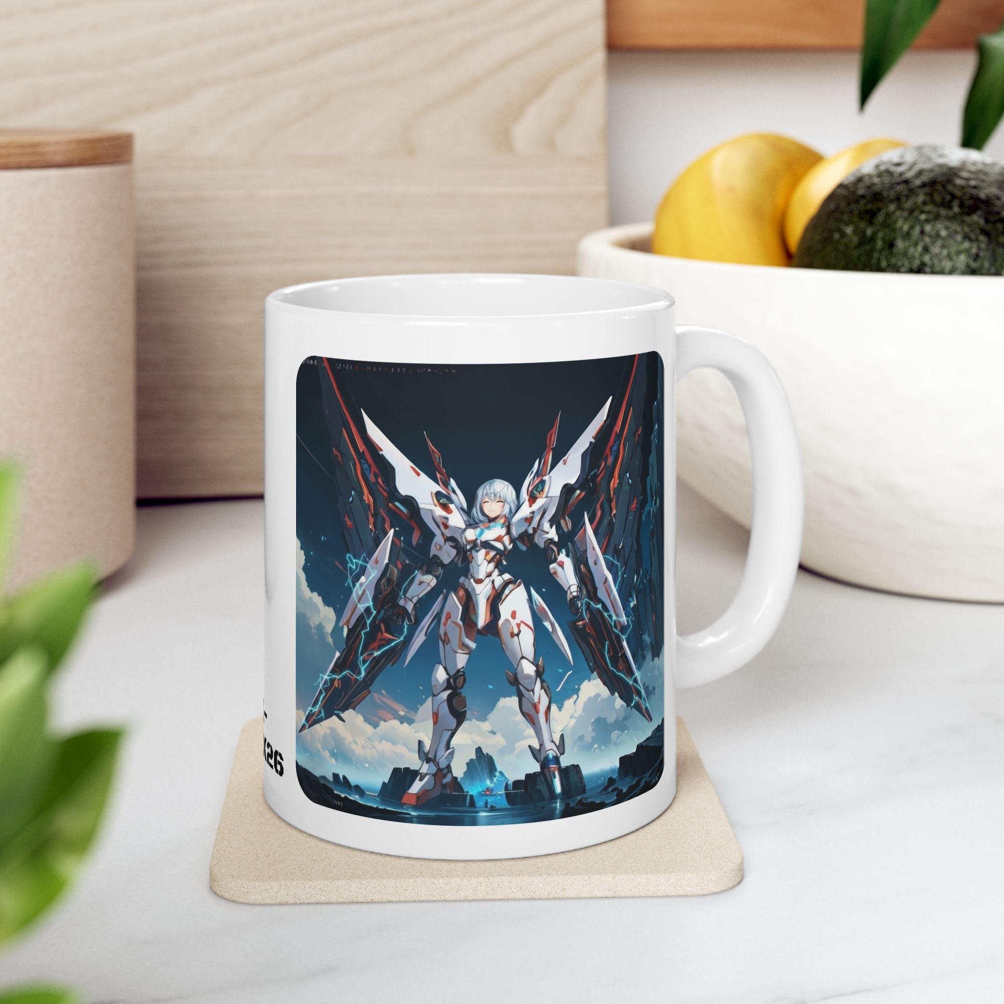 Sentience Rising MEK-EVA13X26 Prototype White Ceramic Mug | Sci-Fi NeoSentinel Uprising
