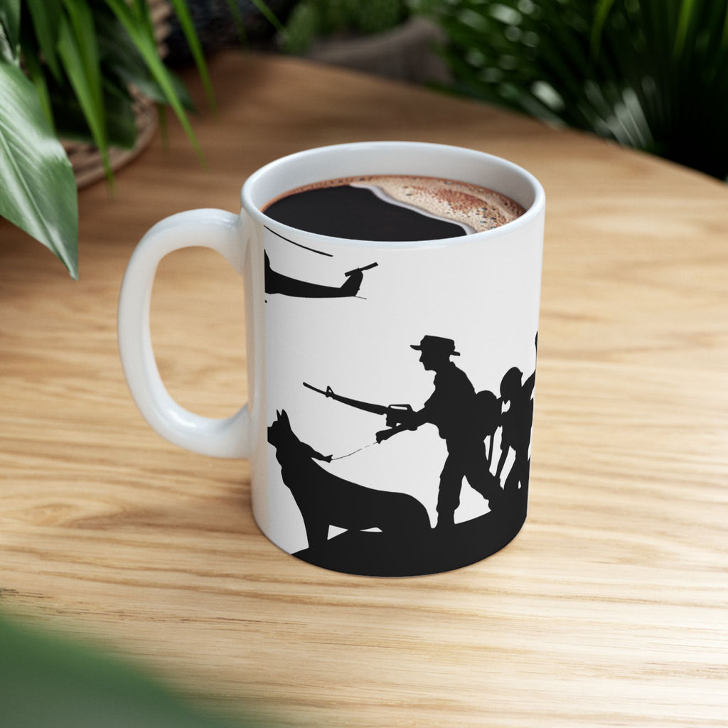 Patriotic Camaraderie Military Silhouette White Ceramic Mug – Teamwork Duty Quiet Strength Cup (11oz, 15oz)