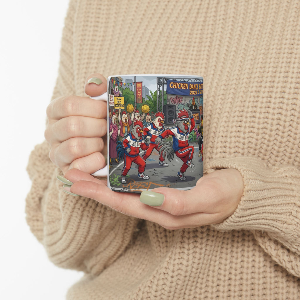 Chicken Dance Battle White Ceramic Mug (11oz, 15oz) — Funny Rooster Street Dance Cup