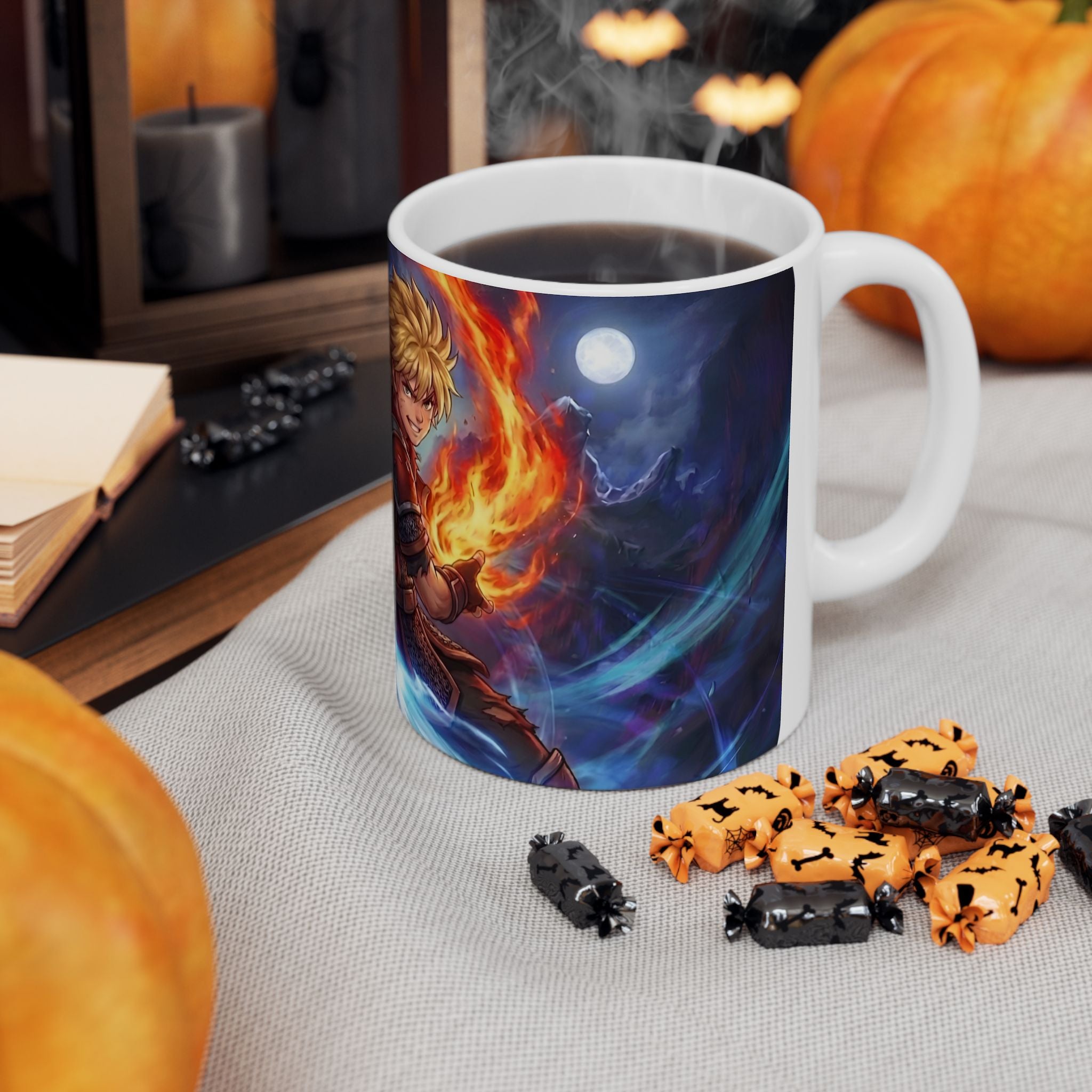 Anime Elemental Battle Duo #2 White Ceramic Mug — Fire And Lightning Gamers' Adventure(11oz, 15oz)