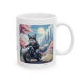 Kawaii Gray Fox Biker Wild & Free White Ceramic Mug — Sip & Ride Fox Moto Joy Cup, 11oz & 15oz