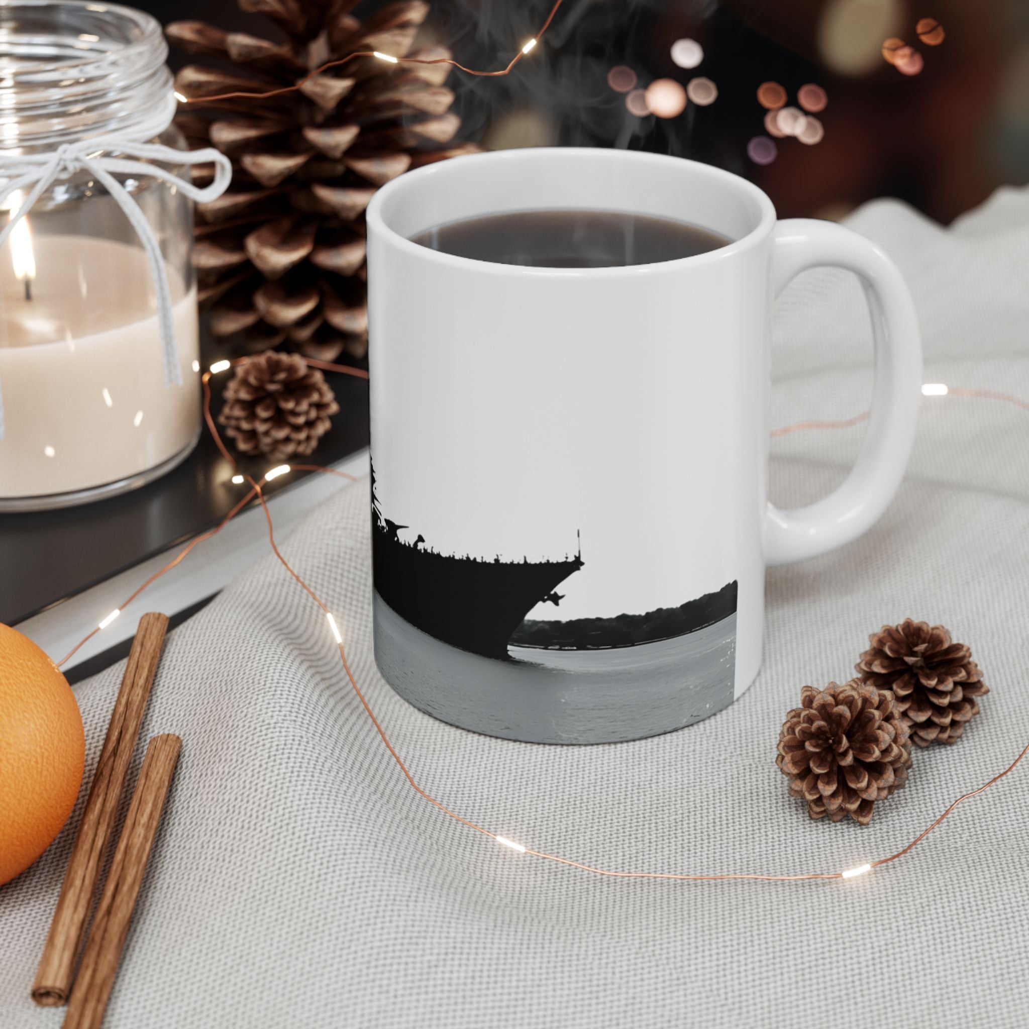 Resolute Silhouette Of A Mighty Warship Mug (11oz & 15oz), Navy Memorabilia White Ceramic Cup