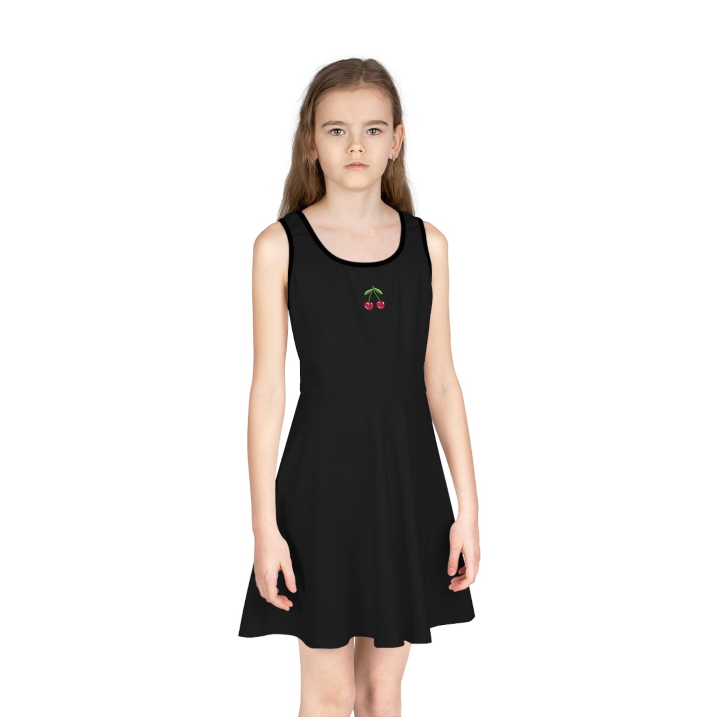 Girls' Black Sleeveless Sundress (AOP)