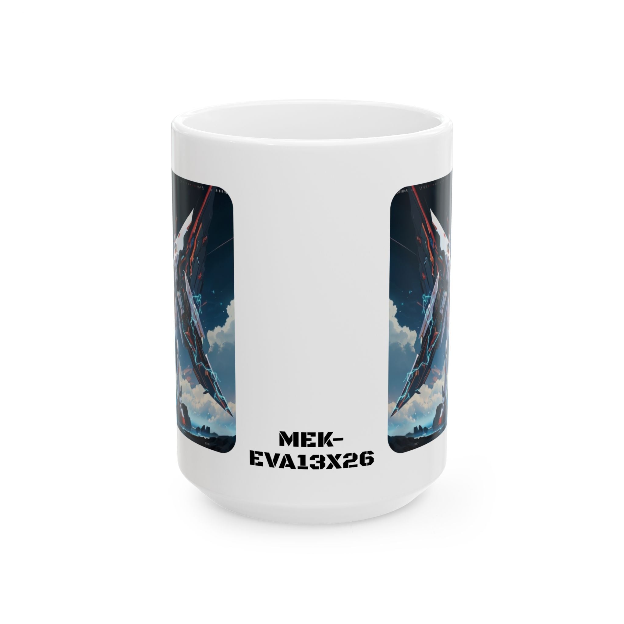 Sentience Rising MEK-EVA13X26 Prototype White Ceramic Mug | Sci-Fi NeoSentinel Uprising