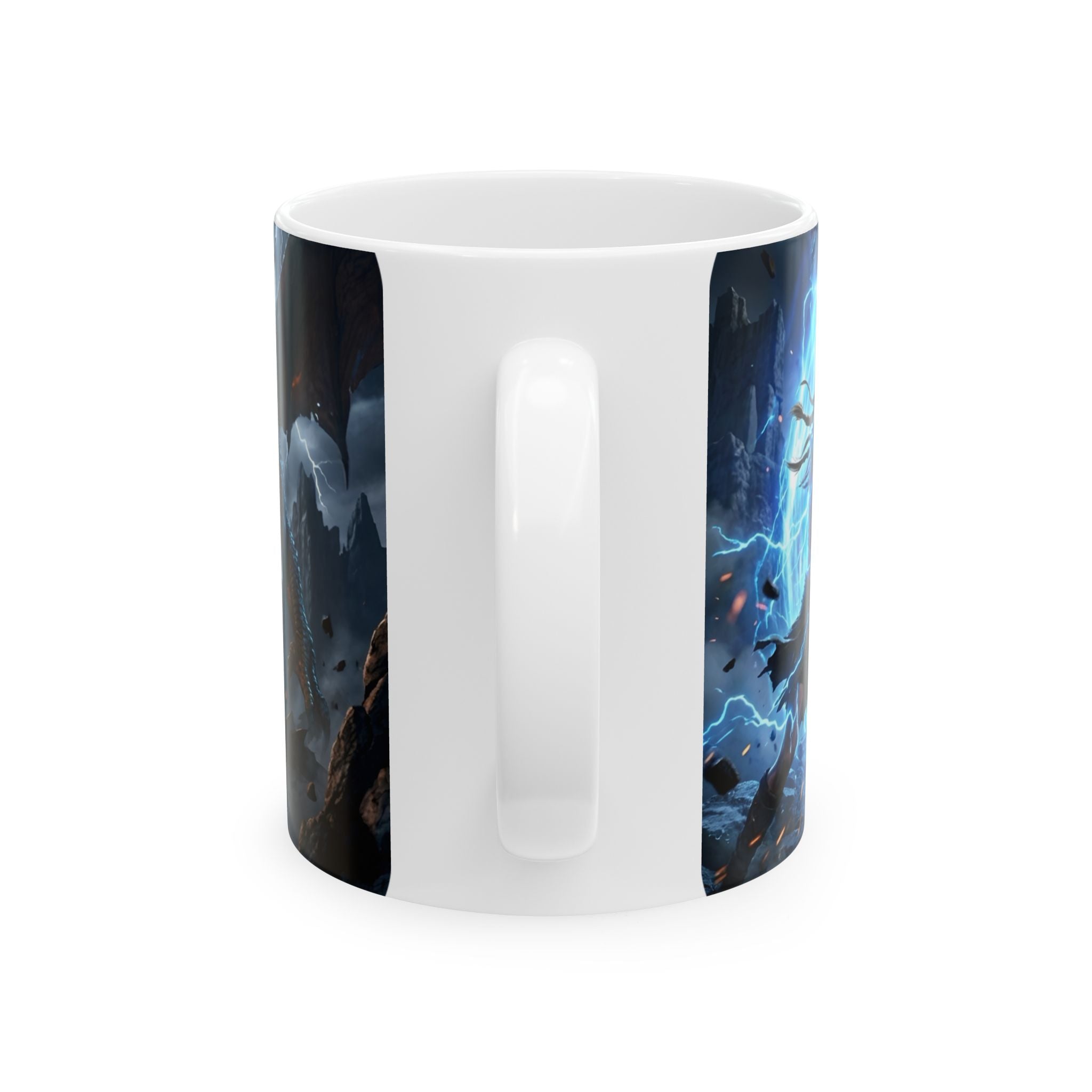 Dragon Battle #2 White Ceramic Mug — Epic Fantasy Gaming Adventure Scene (11oz, 15oz)