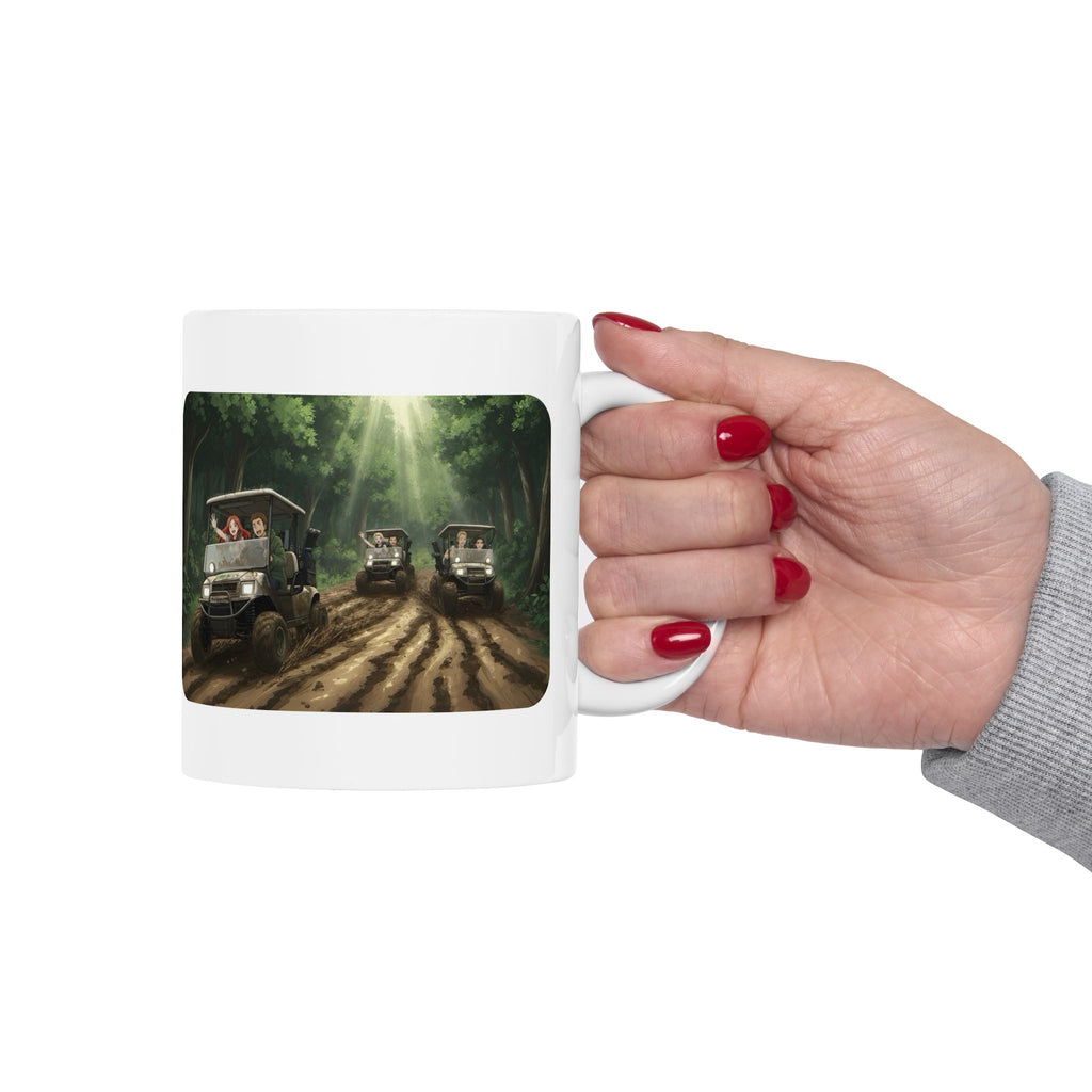 Anime Golf Cart Mud & Rain Racing Adventures #5 White Ceramic Mug — Find Your Path To The Essentials Cup (11oz & 15oz)