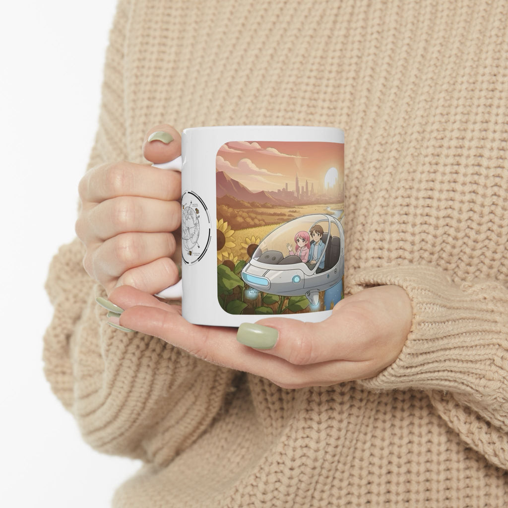Joyful Flying Anime Cruiser White Ceramic Mug #1 – Friends, Family & Imaginative Adventures, Celebrating Companionship, Creativity & Life’s Little Wonders Cup (11oz/15oz)