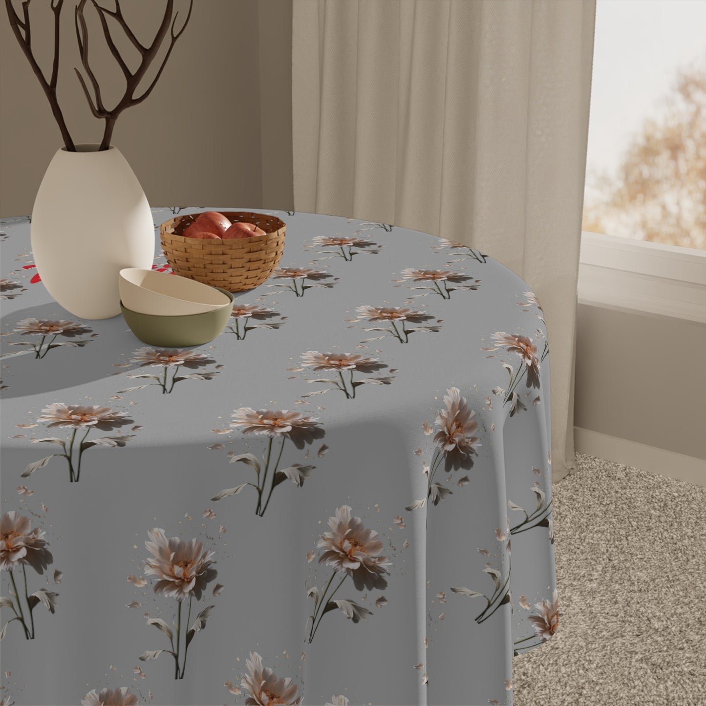 Matiby Light Grey Flower Tablecloth