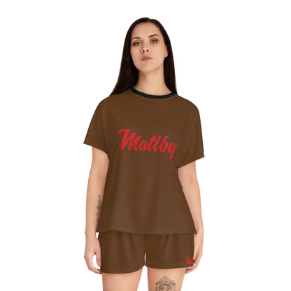 Matiby Women's Brown Short Pajama Set (AOP)