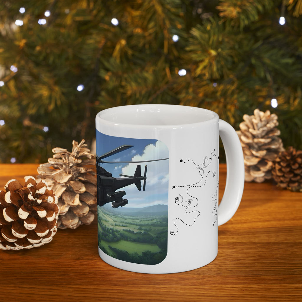 Touring Stealth Heli Scenic Blast Over Lofty Countryside White Ceramic Mug – Friends, Family & Imaginative Adventures, Celebrating Companionship, Creativity & Life’s Little Wonders Cup (11oz/15oz)