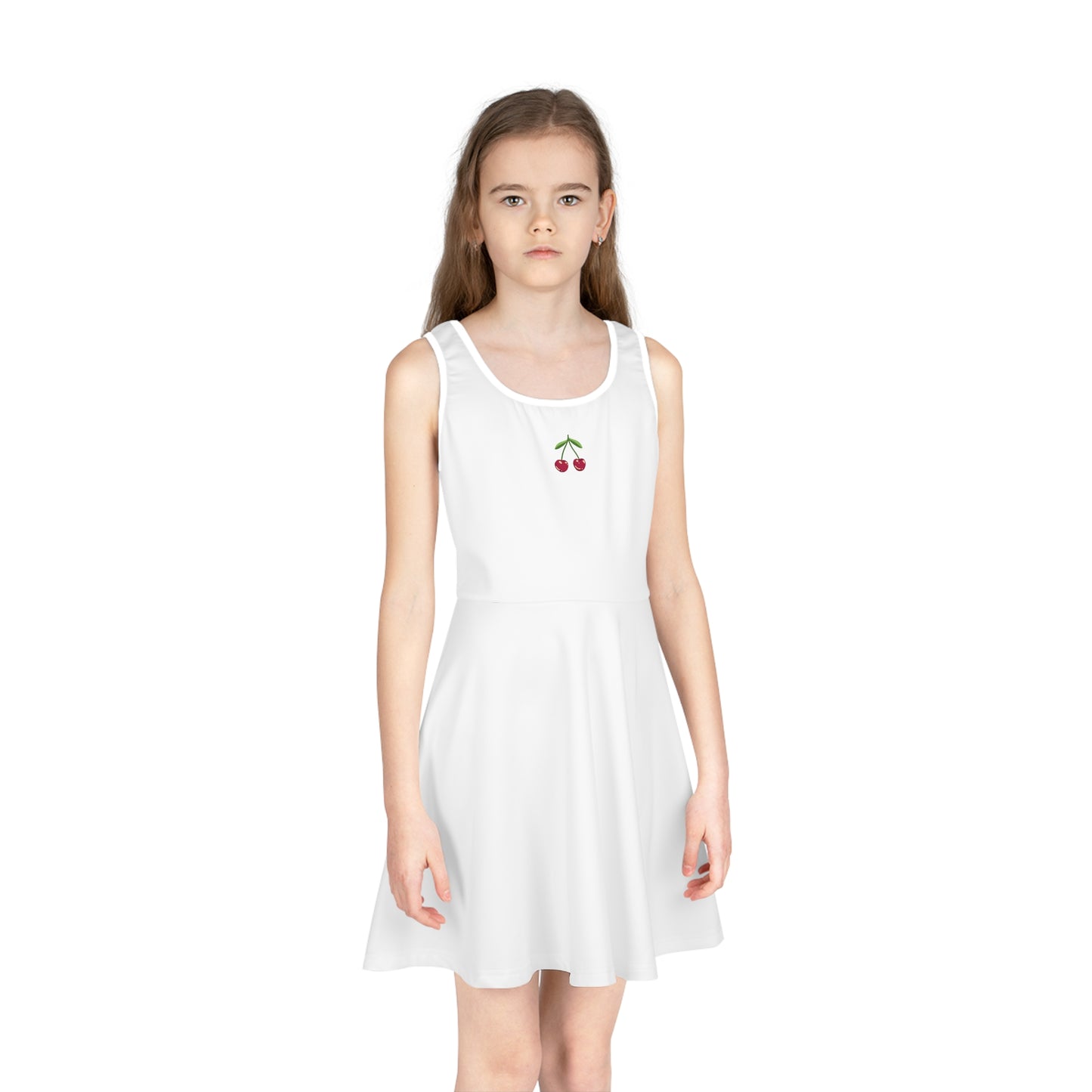 Girls' White Sleeveless Sundress (AOP)