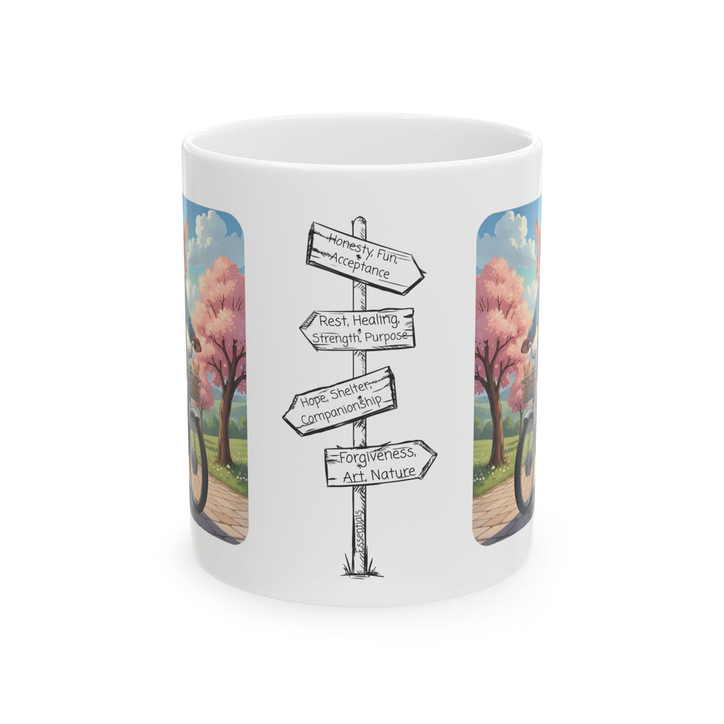 Too Cute to Handle!  Kangaroo Mom & Joey Biking Under Cherry Blossoms White Ceramic Mug — Mommy & Me Anime Bike Adventure Cup for Happy Sips, 11oz & 15oz