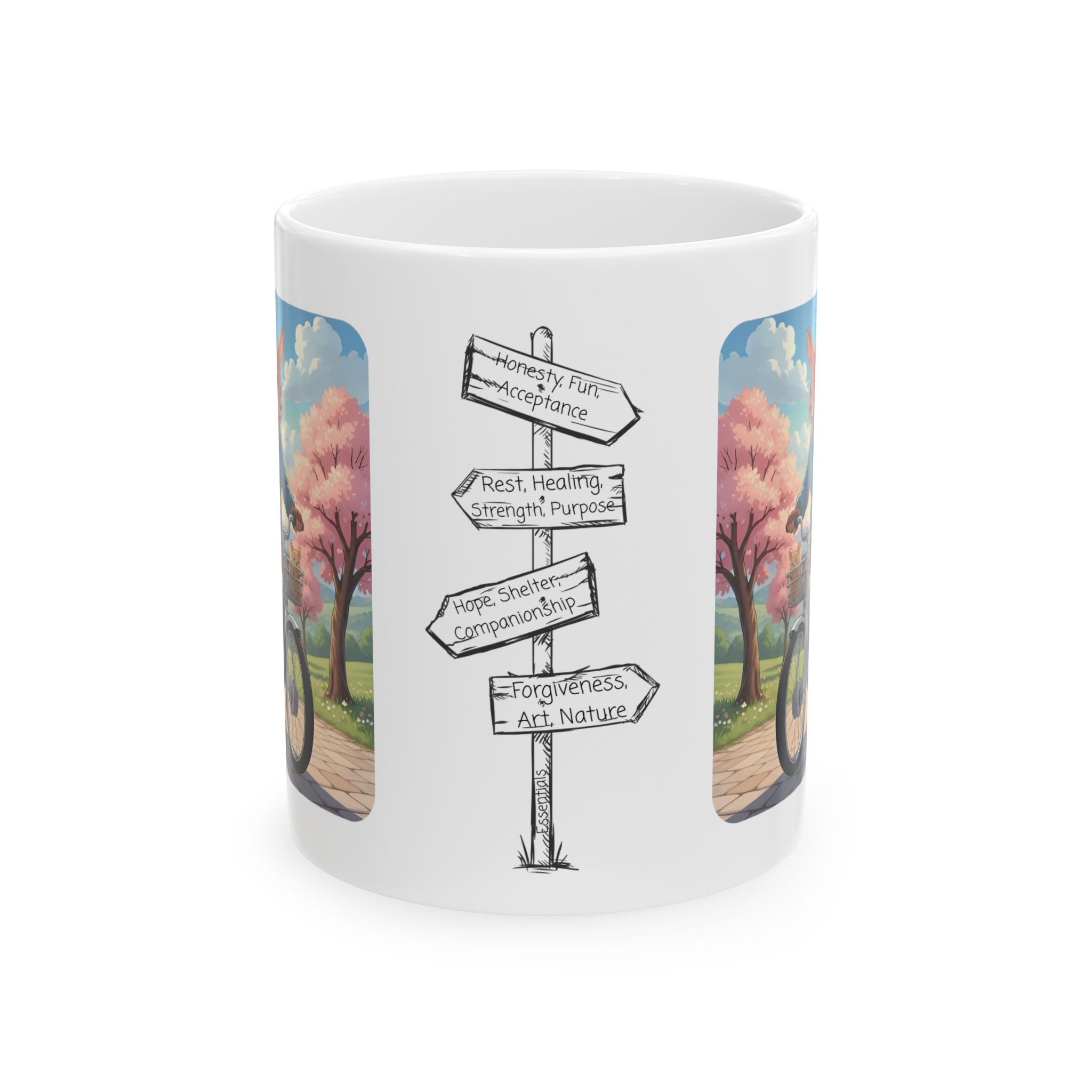 Too Cute to Handle!  Kangaroo Mom & Joey Biking Under Cherry Blossoms White Ceramic Mug — Mommy & Me Anime Bike Adventure Cup for Happy Sips, 11oz & 15oz